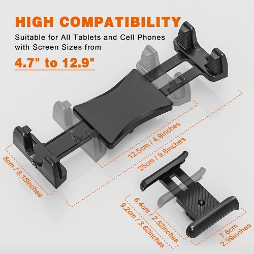 iPad Tripod Mount Adapter with 1/4 Ball Head for LED Ring Light, Microphone, and 2 Clamp Mount for iPad mini, Air, All 4.7-12.9 Lightweight Tablets and Smartphones