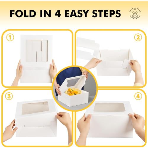 RACETOP 24pcs Cake Boxes with Window, 10x10x5 Inches White Bakery Boxes, Cookie Dessert Boxes, Pastry Box, Square Cardboard Cake Box for Cake, Birthday Party, Donuts, Wedding
