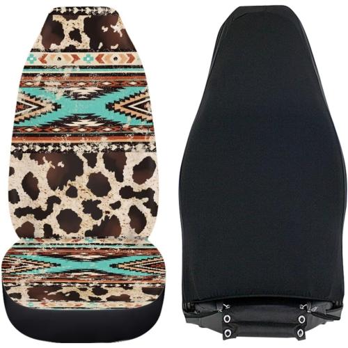 Brown Cow Geometry Print Car Seat Cover Universal Front Seats Covers Fit for Most Cars,SUVs,Sedans,Trucks or Van
