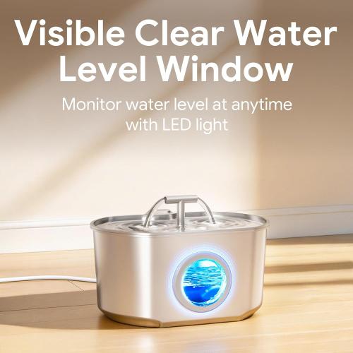 Cat Water Fountain Stainless Steel - Pet Drinking Fountain for Cats Indoor - 2.2L/74oz Automatic Water Dispenser with Watering Level Window (4 Filters) | Pet Water Fountain for Cats Inside - Ultra Quiet Pet Watering Dispenser - for Small Animals (4 Filters)