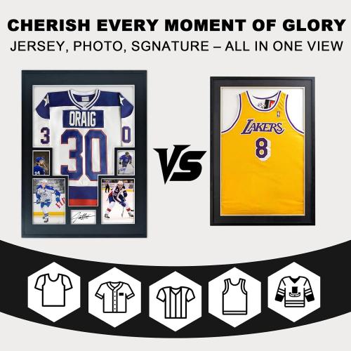 Aluminum Jersey Display Frame Case Large Shadow Box Jersey Frame with Photo Slots 98% UV Protection Clear Acrylic for Football, Hockey, Basketball, Baseball Shirt Ideal Gift for Sports Fans