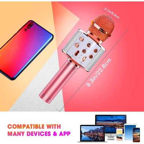 BlueFire 4 in 1 Karaoke Wireless Microphone with LED Lights, Portable Microphone for Kids, Great Gifts Toys for Kids, Girls, Boys and Adults (Pink) (no test)