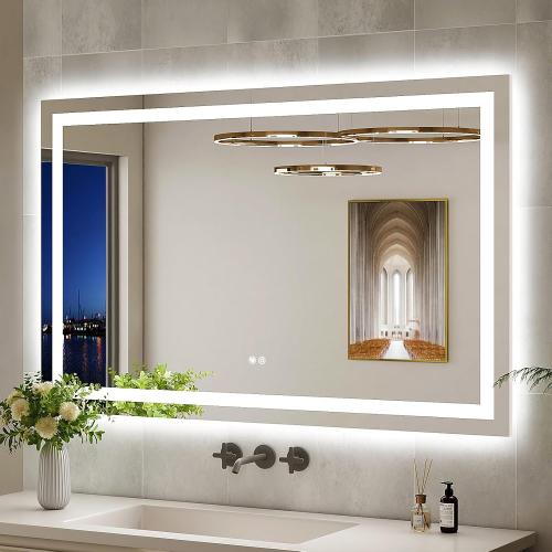 48x30 LED Bathroom Mirror with Lights, Brighter Backlit   Front Lit, Tempered Glass, Dimmable, Multiple Light Modes, Anti-Fog Lighted Bathroom Vanity Mirror for Wall, Memory Function