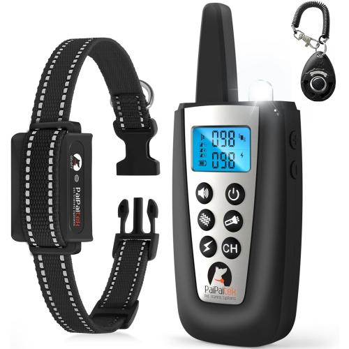 PaiPaitek 2 in 1 Dog Bark Collar and Training Collar - Smart Bark and Shock Collar Combo, Automatic Bark Collar for Large Dog with Remote 3300ft Range & Waterproof