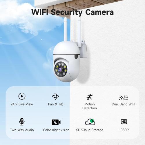 1080P Security Camera Wired, Baby Monitor with 360° Pan/Tilt, 2-Way Audio, Color Night Vision, AI Detection, SD/Cloud Storage, 2.4G/5GHz WiFi Home Surveillance Cam, Compatible with Alexa