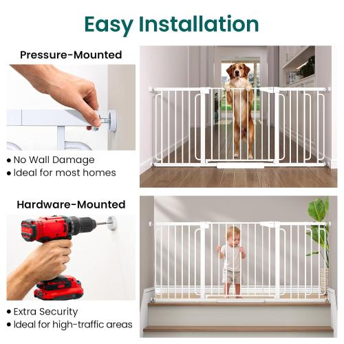 Cumbor Extra Wide Baby Gate, 36.6-69 Walk-Through Dog Gate for Stairs, Doorways & Hallways, 30.5“ Tall, Auto-Close & Dual-Swing Safety Child Gate Indoor, Easy Install Pressure-Mounted Pet Gate, White