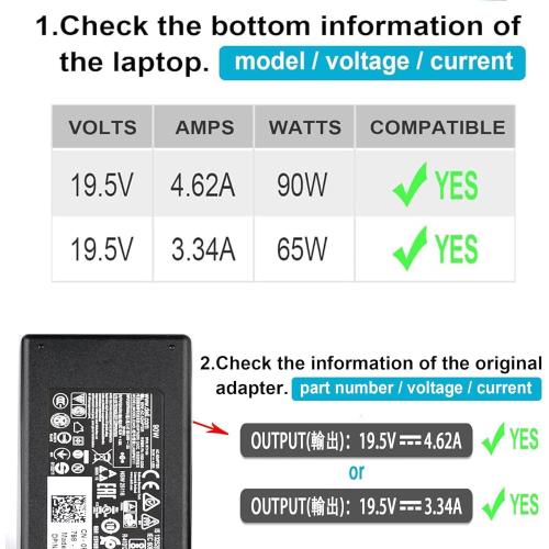 19.5V 4.62A 90W AC Charger Fit for Dell Inspiron 11 13 14 15 17 3000 5000 7000 Series Laptop Dell Latitude 14 15 Series Laptop Power Adapter Supply Cord