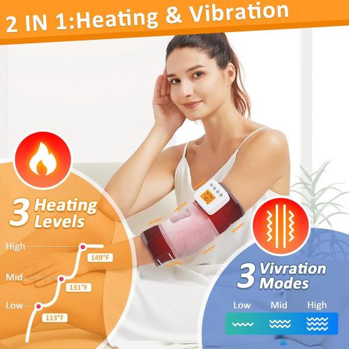 Cordless Elbow Heating Pad for Tennis Elbow Relief,Vibration Massage Heated Elbow Brace for Cubital Tunnel,Rechargeable Heating Pad for Elbow for Tendonitis,Arm Elbow Massager for Pain Relief