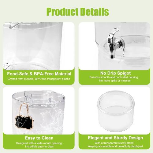 2 Gallon Beverage Dispenser for Parties, BPA-Free Drink Dispenser with No Drip Spigot, Juice Dispensers with Stand, Transparent Plastic Water Dispenser Countertop for Punch, and Drink Fountains