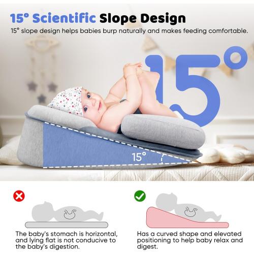 Baby Lounger Pillow for Infant Support Cushion Reflux Breastfeeding Pillow, Bottle Feeding, Tummy Time, Adjustable Baby Wedge Lounger Pillow for Reducing Spit-Up