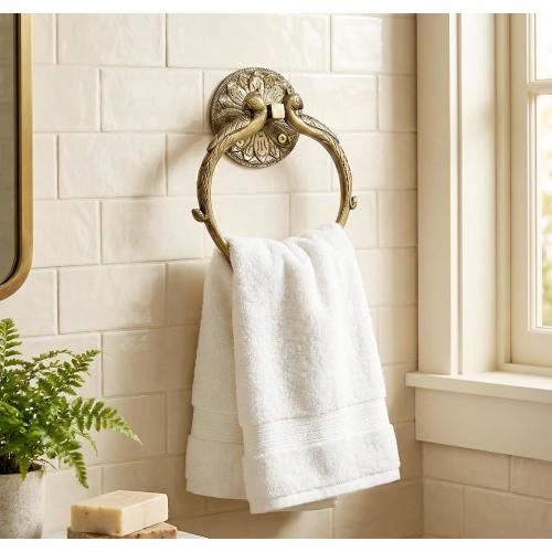 7.5 Inches - Brass Hand Towel Hanger Holder | Hand Towel Hanger Holder | Towel Holder for Bathroom in Twin Peacock Design