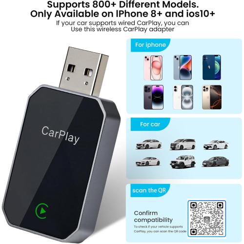Redlake Wireless CarPlay Adapter for iPhone 2025 Upgrade Seamless Connection for Convert Wired to Wireless Car Play Adapter Mini Apple Carplay for iOS 10 ,USB/Type C