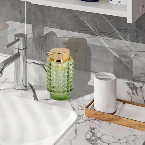 New Open for inspection 2pcs Glass Foaming Soap Dispenser, Green Foam Hand Soap Dispenser, 12 Oz Large Bottle with Gold Pump, Refillable Lotion Pump Container for Bathroom, Kitchen,Hand Soap, Dish Soap,Shampoo