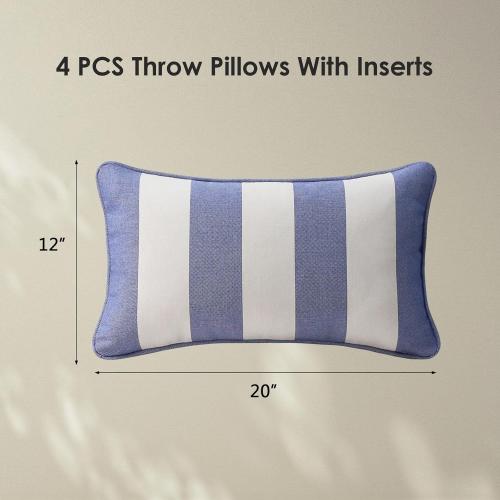 Decorative Outdoor Water Repellent Throw Pillows with Inserts, Set of 4, 20 x12 Pillows for Patio, Backyard, Bed, Couch, and Patio Furniture, Navy Stripe