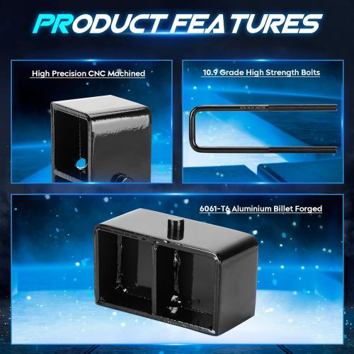 3 Front   2 Rear Leveling Lift Kit Compatible with 2007-2021 Tundra, 3in Front Strut Suspension Lift Spacers   2in Rear Lift Block Kit w/Extended U-Bolts, Set of 4