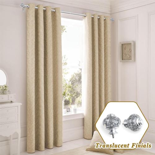 1 Inch Curtain Rods 72 to 144 Inches (6 to 12 ft) Telescoping Single Drapery Rod, USFOOK Heavy Duty Curtain Rods for Windows with Silver Decorative Translucent Finials