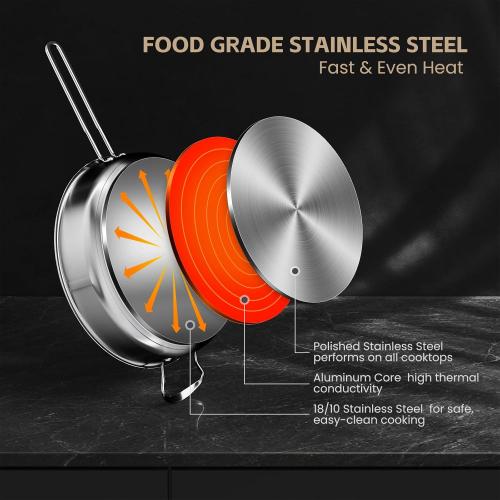 Stainless Steel Pots and Pans Set Non-Toxic, 11 Pieces Kitchen Induction Cookware Set with Steamer, Frying Pans, Saucepan and Stockpots, Compatible with All Stovetops, Silver