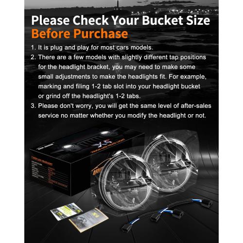 UNI-SHINE 2PCS 7-Inch LED Headlights - DOT Approved, Hi/Lo Beam, Compatible with Jeep Wrangler, Chevy, and Miata - Plug and Play