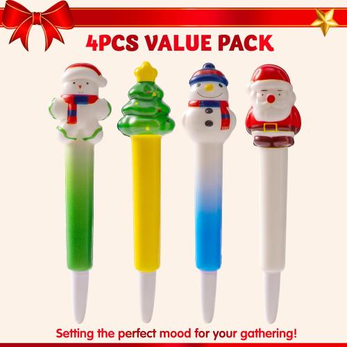 JOYIN 4 PCS Christmas Squeeze Pens Bulk For Kids, Stress Reliever Anxiety Ballpoint Pen for Xmas Party Favors, Christmas Stocking Stuffers For Students Classroom Prize Gifts, Goodie Bag Fillers