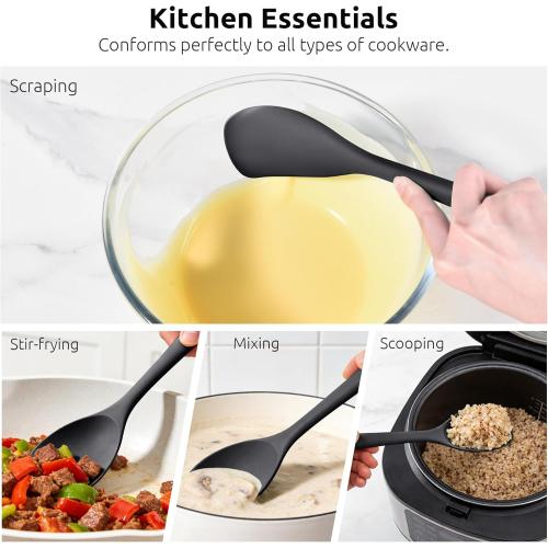 600ºF Heat Resistant Spatula Spoon: U-Taste Flexible Silicone Cooking Scoop Spoonula, Serving Mixing Scraping Food in Non-Stick Pan Cookware, Seamless Multifunctional Kitchen Utensil (Black)