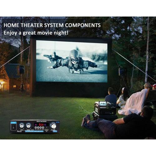 AK35 200W Stereo Audio Amplifier Bluetooth 5.0, 2.0 Channel Mini Amplifier Stereo Receivers with Bass & Treble Control,Home Amplifier w/AUX, USB, SD Card Input,Remote Control