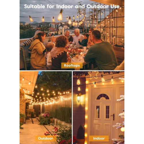 Brightown Outdoor String Lights with Remote, 38FT LED Patio Lights with 16 Shatterproof ST38 LED Bulbs, Waterproof Outside Hanging Lights for Backyard Garden Porch Party Decor, 2700K