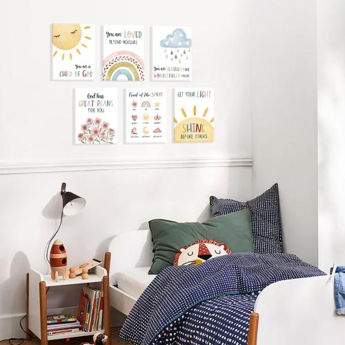 HOURIA Kids Bible Verses Wall Decor,Inspirational Christian Wall Art,Set Of 6 (8’’X10’’) Rainbow Scripture Canvas Wall Art For Nursery Bedroom Classroom Sunday School Decor,Christian Gifts For kids