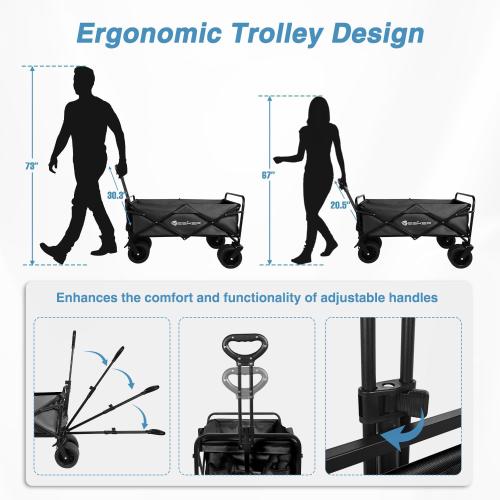 Yesker Foldable Wagon - 300lbs Collapsible Garden Carts with All Terrain Wheels for Outdoor Camping Sports Shopping Gardening - Heavy Duty Portable Utility Trolley (Black)
