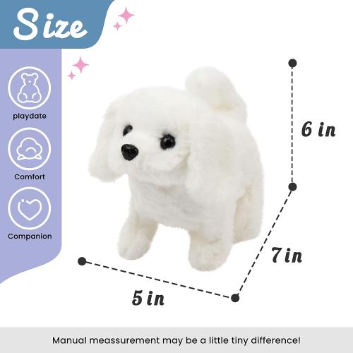 Hopearl Walking Dog Bichon Interactive Electronic Pet Plush Toy Puppy Woof and Moving Animated Nodding Head Gifts for Toddlers Birthday, White, 7''