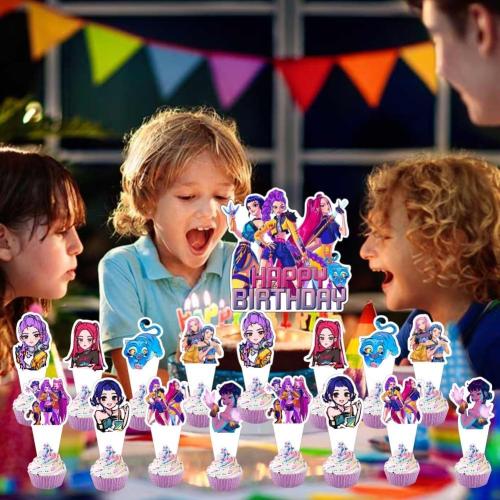 25pcs Demon Hunters Cake Decorations with 24pcs Cupcake Toppers, 1pcs Cake Topper for Demon Hunters Birthday Party Supplies Kids Birthday Decorations