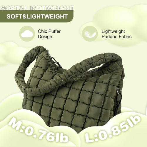 Quilted Puffer Tote Bag Purse Puffy Crossbody Shoulder Bag,Lightweight Nylon Hobo Bag Puffer Carryall Bag for Women Girl