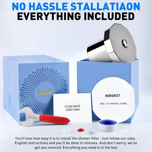 NIROKET Filtered Shower Head - High-Pressure Showerhead with Water Filter System | Ideal for Hair and Skincare | Shower Water Filter System