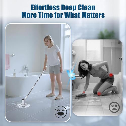 AIRROBO Electric Spin Scrubber, Cordless Electric Scrubber for Cleaning, 300 Mins Runtime, 6 Brush Heads, 47 Adjustable Handle, IPX7 Waterproof for Bathroom, Kitchen, Floors, Tiles, Car Cleaning