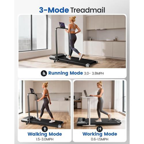 Walking Pad Treadmill with Handle Bar and Adjustable Incline, Compact Portable Treadmills for Home Office, 2.5HP Quiet Anti-Slip Under Desk Treadmills, 0.6-3.8 MPH Remote Speed Control, 265 LBS
