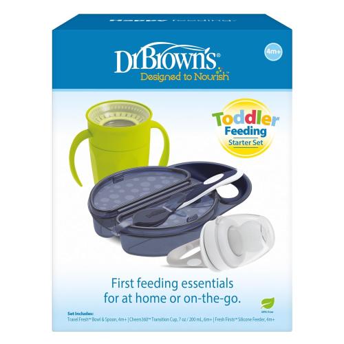 Dr. Brown's Toddler Feeding Starter Set, Travel Bundle with Cheers360 Spoutless Training Cup with Handles, 6m , 4 Piece