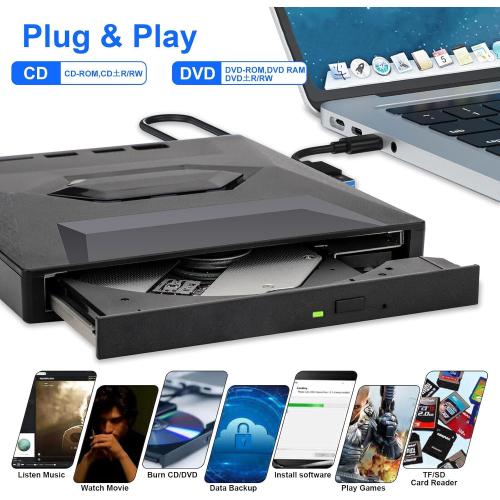 External CD DVD Drive Player Burner Writer for Laptop Desktop, 5 in1 External CD DVD Drive USB 3.0, DVD & CD-ROM  /-RW Disc Drive Player