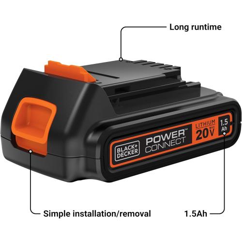 BLACK DECKER 20V MAX Battery, 1.5Ah Lithium Ion Battery, Extended Runtime, Compatible with Tools, Outdoor Equipment and 20V Vacuums (LBXR20)