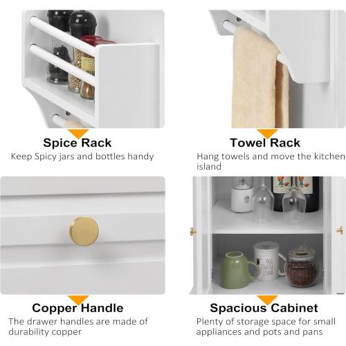 Grey Wood - Finnhomy Rolling Kitchen Island With Drop Leaf, Thicken Rubberwood Top, Spice Rack, Towel Rack, Drawer, 43.3 Portable Mobile Kitchen Island Carts Table, Storage Cabinet, Both Wheels and Feet
