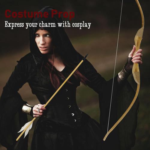 Youth Wooden Bow and Arrow Set, 40 Inch Handmade Wooden Bow and Arrow Cosplay Costume Prop Archery Set Games Toys, 1 Bows 1 Quivers and 3 Feather Arrows, Gifts for Kids Youth Boys and Girl