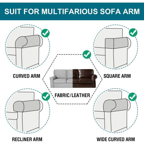Turquoize 2 Pack Waterproof Armrest Covers for Chairs and Sofas - Couch Arm Covers with Side Pocket Anti-Slip Furniture Protector Washable Slipcovers Set of 2, Sage