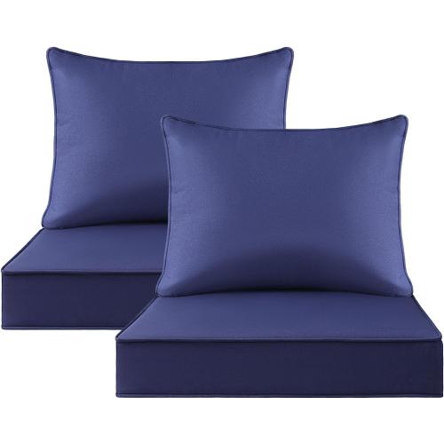 Outdoor Patio Chair Cushions Set, 24 x 24, Set of 2, Water-Repellent, Fade Resistant, Deep Seat Bottom and Back Cushion for Backyard, Couch, Sofa and Patio Furniture, Navy