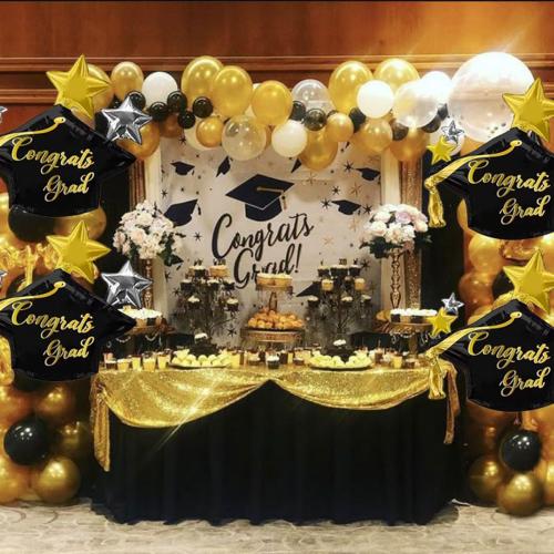 4Pcs Graduation Cap Balloons Big Congrats Grad Hat Foil Balloons for Class of 2026 Party Decorations