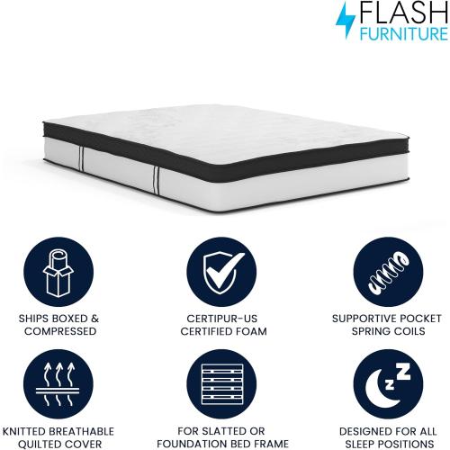 Flash Furniture Capri Comfortable Sleep 12 Hybrid Pocket Spring and Foam Mattress in a Box, Foam Pocket Spring Hybrid Mattress for Pressure Relief, Queen