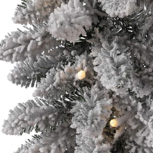 Glitzhome 9ft Christmas Garland for Mantle, Pre-Lit Snow Flocked Christmas Garland with Warm White LED Lights and Timer for Fireplace, Dining Table, Stairs Christmas Decoration