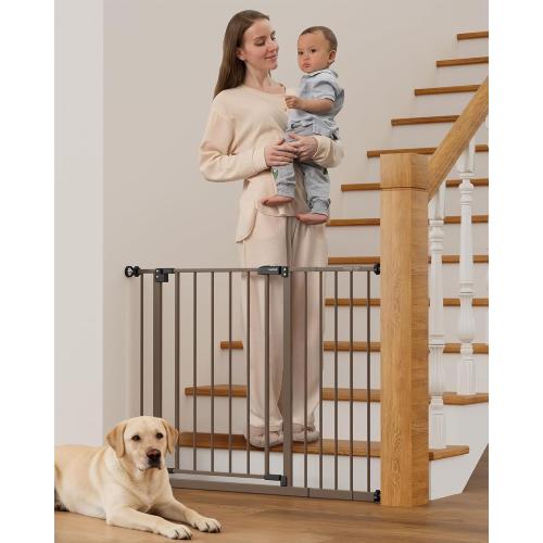 InnoTruth 29.5–40.75 Baby Gate for Stairs, 30 Tall Dog Gates for Doorways & Hallways, Safety Gate for Kids & Pets, Pressure-Mounted Walk-Through with Dual Lock & 2-Way Swing, Brown