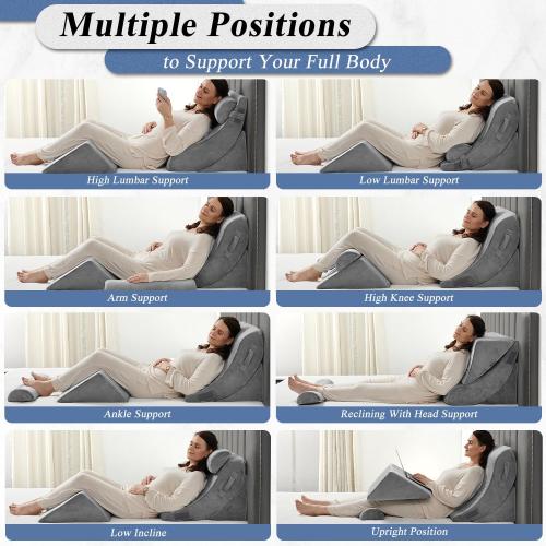 Redluxe Orthopedic Bed Wedge Pillow Set, Post Surgery Foam for Back, Neck and Leg Pain Relief Comfortable & Adjustable Ortho Pillows- Anti Snoring, Heartburn, Acid Reflux & GERD Sleeping Grey
