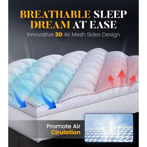 Size Queen Color White Milcabe 3 Inch Ultra-Fluffy Memory Foam Mattress Topper Queen for Back Pain, Extra Soft Pillow Top Queen Mattress Topper with 4X Support, Mattress Pad with Breathable Air Mesh Sides, 6-21'' Deep Pocket