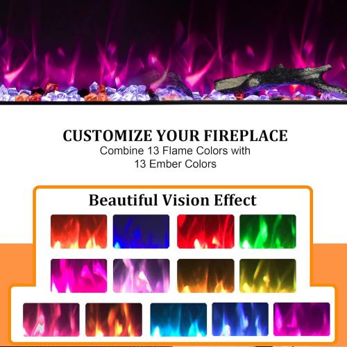 Size 30 Electric Fireplace 30 inch Wide, Wall Mounted Fireplace Inserts Electric Heater, 13 * 13 Flame Effects Like Real Flame, Low Noise, Timer & Thermostat Setting, 750W/1500W, Black
