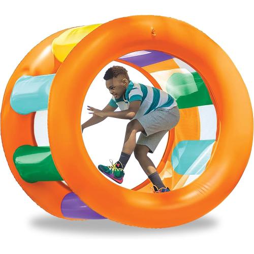 HearthSong Roll with It! 2.0 Giant Inflatable Rainbow Land Roller with Mesh Interior for Active Outdoor Play, 67 Outer Diam. x 45 Inner Diam., Holds up to 300 lbs.