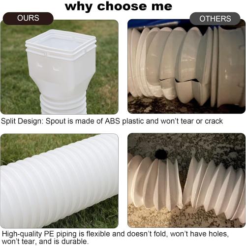 plusgutter 11.5ft Long Gutter Downspout Extensions Flexible, 4“ Diameter Drain Downspout Extender, Down Spout Drain Extender for Rainwater Drainage, Extendable from 2.6ft to 11.5ft(2Pack, White)